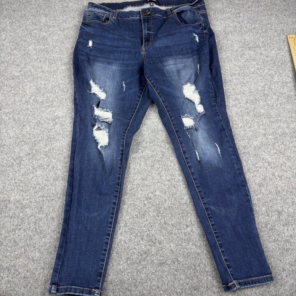 Wax Jean Women's Jeans Size 20 Distressed Skinny Stretch Dark Wash Denim Y2K